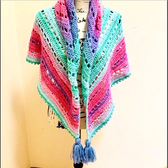 Multi-Color Handmade Triangle Shawl - Picture 2 of 5
